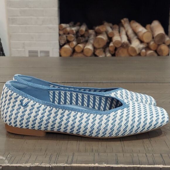 Vivaia Margot 2.0 Square Toe V Cut Flats Denim Stripe Sz 40.5/9-9.5 - Picture 4 of 12